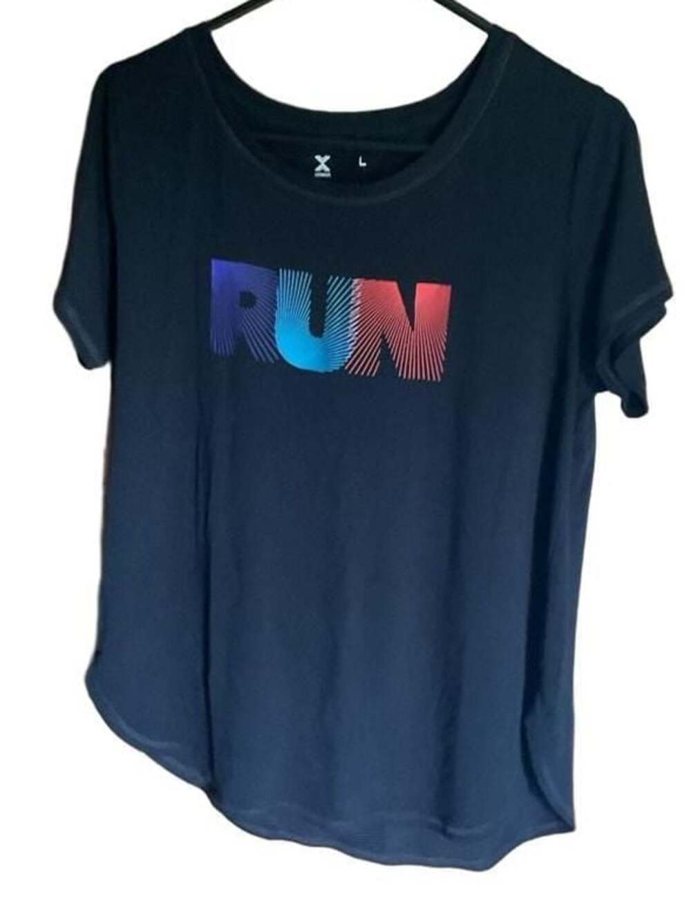 Xersion Quick-Dri "RUN" Graphic Activewear Tee Shirt Black Size Large